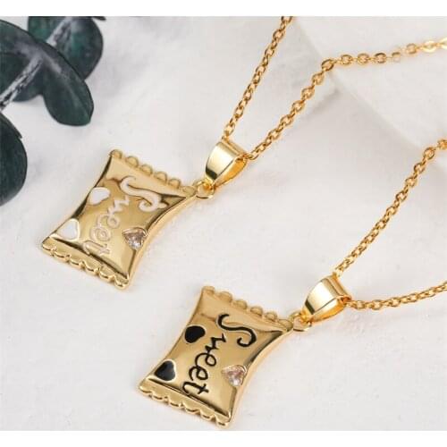 Cute Black White Enamel Candy Zircon Copper Metal Necklaces & Pendants For Women Gold Stainless Steel Chain Necklace Girls Gift