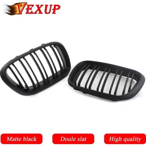 1Pair Front Grill Grilles Kidney Grill Replacement for BMW X5 E53 1999-2003 Double Slat Sport Style Matte Black ABS