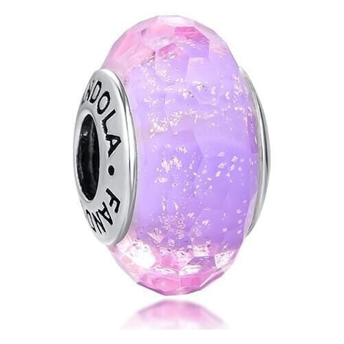 Fits for Charms Bracelets Necklaces 100% 925 Sterling Silver Jewelry Purple Shimmer Murano Glass Beads Free Shipping