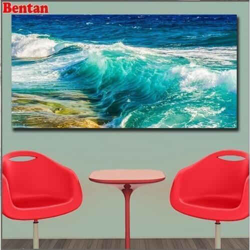 Full square round Diamond embroidery Seaside Ocean waves landscape 5d diy diamond painting cross-stitch Mosaic rhinestone decor