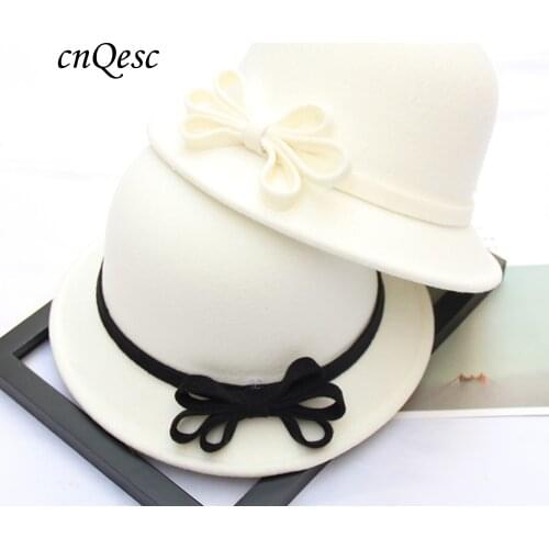 Simple White Wool felt hat Winter hat formal hat for Wedding Church Derby