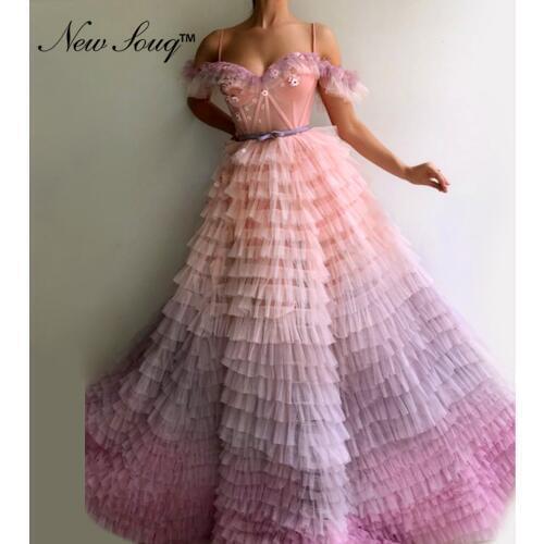 Pink Princess Tiered Prom Dresses Formal Evening Gowns 2019 Couture Arabic Dubai Turkey Aibye African Muslim Long Party Dress