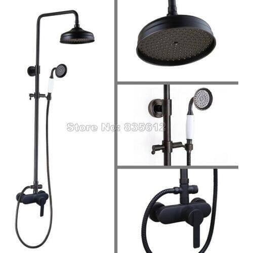 Black Oil Rubbed Bronze Bathroom Wall Mounted Single Handler Dual Control Rain Shower Faucet Set Mixer Tap Whg155