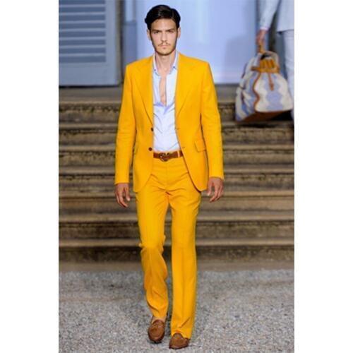 Custom Made Groomsmen Notch Lapel Groom Tuxedos Orange Men Suits Wedding Best Man (Jacket+Pants+Tie+Hankerchief) B903