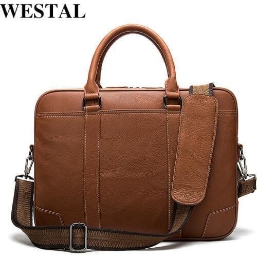 WESTAL bag mens briefcase genuine leather laptop bag men leather office bags for men porte document business handbag for men