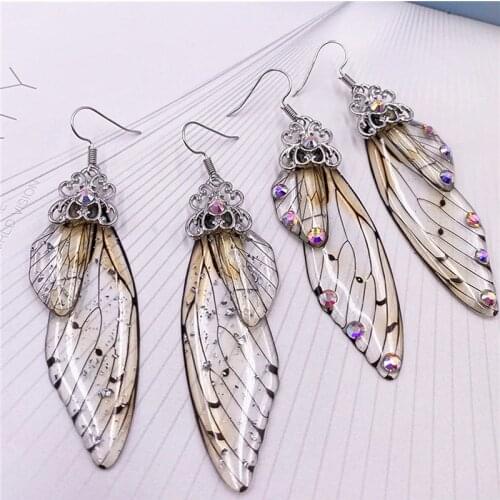 Dragonfly Insect Butterfly Wing Drop Earrings Rhinestone Earrings Sparkly Butterfly Bridal Jewelry Witchy Fairy Wing Earrings