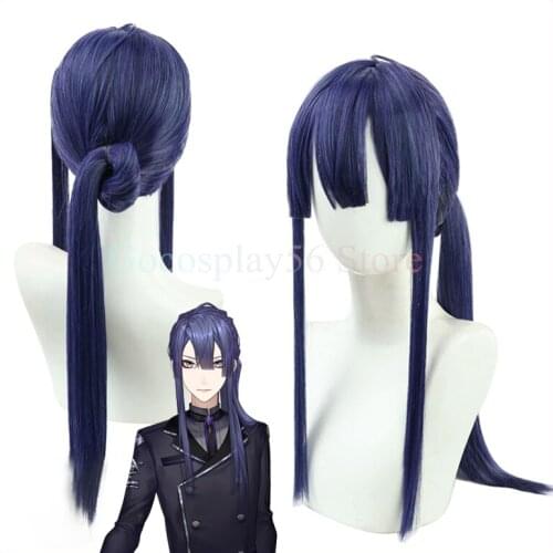 VTuber Nagao Kei Cosplay Wig Blue Long Straight Ponytail Side Bangs Heat Resistant Hair YouTuber Role Play