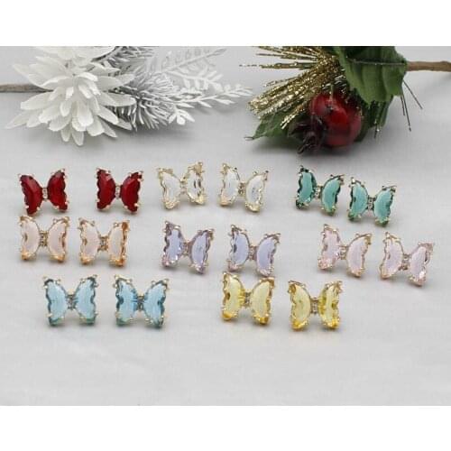 Japan and South Korea fashion glass crystal rhinestone butterfly earrings temperament sweet color insect lady earrings