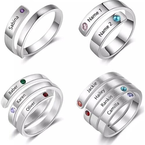YSH hot sell 925 Sterling Silver Personalized engraving Name and Birthstone DIY Ring Custom Jewellery for Women Anniversary Gift