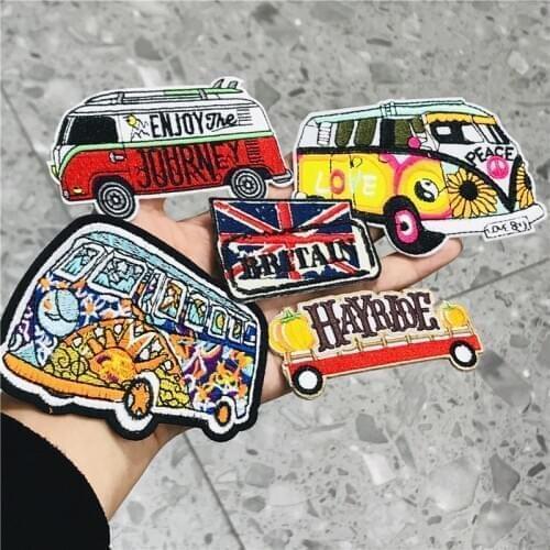 1Pcs Cute Bus Car Embroidery Sew On Patches Sewn Applique Badge Craft Embroidered DIY For Children Clothes Trousers Sticker