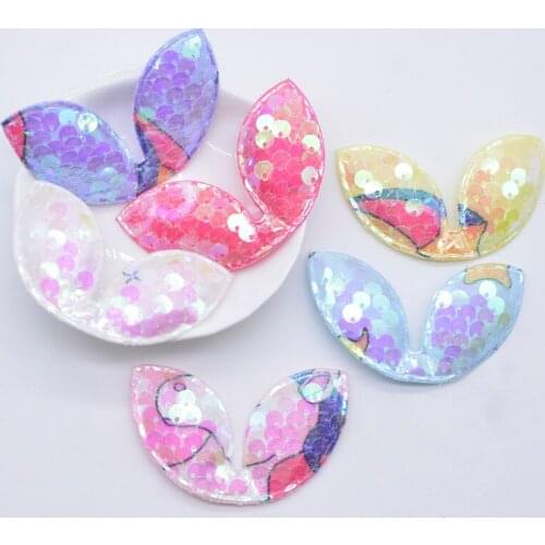 12Pcs Padded Glitter Painted Sequins Rabbit Ear Appliques for DIY Clothes Hats Sewing Patches Headwear Bow Decor Accessories N12