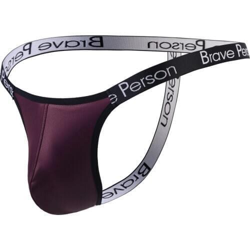 2020 Brand PU Leather Gay Swim Thong Men Briefs Brave Person Tanga String Homme Sexy Hot Porno Bikini Bath Trunks Underwear