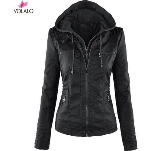 2020 New Fashion Women Smooth Motorcycle Faux Leather Jackets Ladies Long Sleeve Autumn Winter Biker Streetwear Coat Hooded