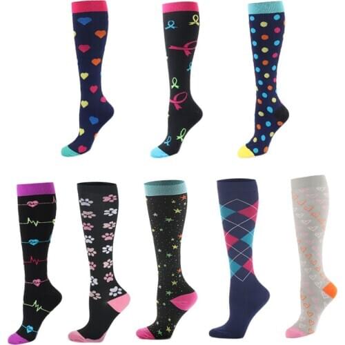 24 Style Compression Socks Running Men Women Fit For Sports Geometric Patterns For Anti Fatigue Pain Relief Knee High Stockings