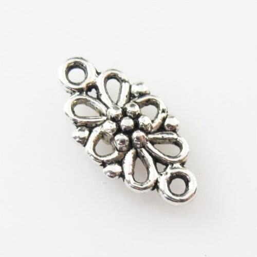 35 New Oval Flower Connectors Tibetan Silver Tone Charms Pendants 8x16mm