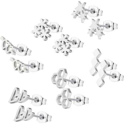 36pcs Charming Heart Star Flower Stud Earrings Silver Color for Women Girl Geometric Sister Lover Gifts Daily Decoration bijoux