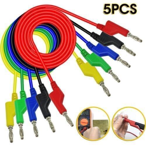 5pcs Dual Test Line Silicone Banana Plug Test Probe Lead Wire Cable Copper for Electrical Laboratory Test Lead Soft Cable for Mu