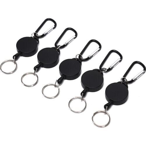 5pcs/lot Mini Black Anti-Lost Keychain Multifunctional Retractable Keychain Buckle Recoil Ring Pull Clip Keyring Outdoor