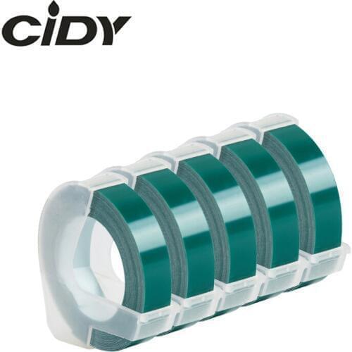 CIDY 5pcs Lake green color 9mm*3m Compatible DYMO 3D Plastic Embossing tape Embossing Label Maker FOR DYMO 1610/1575 Motex E101