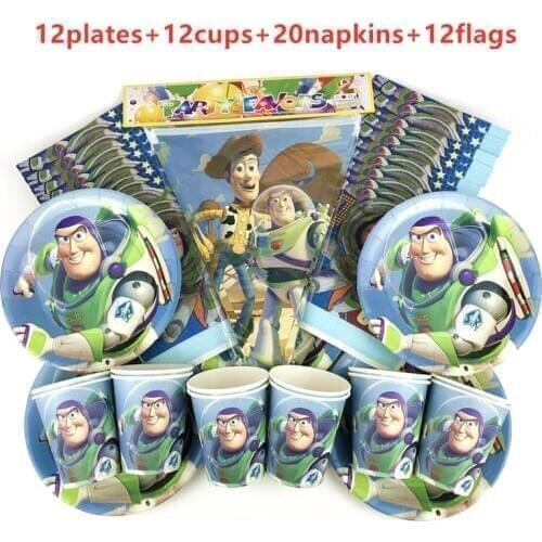 56pPcs Disney Toy Story Theme Disposable Tableware Kids Boys Birthday Party Decoration Paper Plate+Cup+Napkin+Flags Supplies