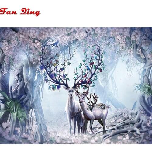 5D Full Diamond Painting Cross Stitch Elk Forest Landscape Mosaic Embroidery Deer DIY Diamond Picture By Numbers Wall Decor