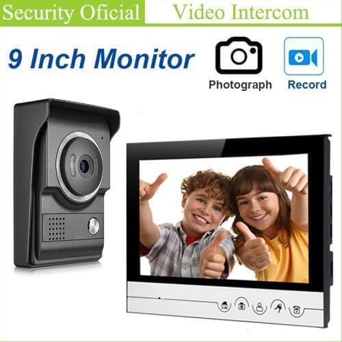 9 Inches Wired Video Doorphone Intercom Doorbell Kits With Dual Ways Intercom Waterproof IR Night Vision Camera For Private Home