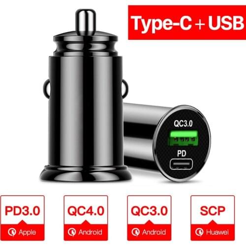 KEBIDUMEI Mini USB Car Charger Quick Charge 4.0 PD 3.0 36W Fast Charging Charger For iPhone Huawei Xiaomi Mi Type C Mobile Phone