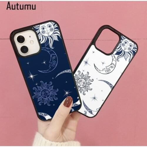 Phone Case for iPhone 12 mini X XS XR 11 Pro Max SE 2020 5 6S 7 8 Plus Samsung Galaxy S8 S9 S10 S20 S21 Blue Sun and moon Cover