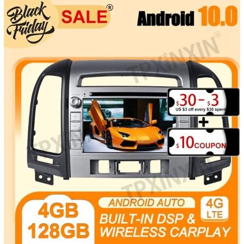 DSP Android 10.0 4G+128G PX6 IPS Carplay For Hyunda Santa Fe 2012 Multimedia Player Auto Radio Tape Recorder GPS Navi Head Unit
