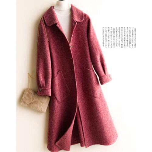 Double-sided 100% Wool Coat Women Korean Long Jacket Plaid Coat Autumn Winter Elegant Ladies Coat abrigos Female casaco feminino