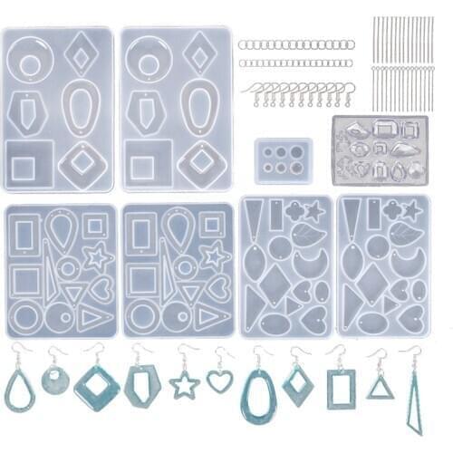 3 Pairs Earring Resin Molds with 2Pcs Stud Earring Jewelry Epoxy Resin Silicone Molds Including Earring Hooks, Jump Rings, Head