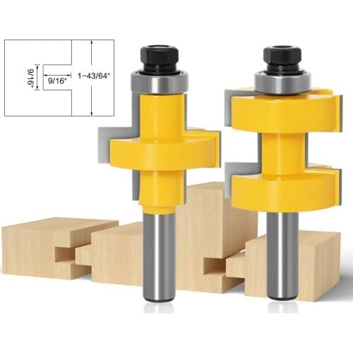 2PC/Set 1/2" 12.7MM 12MM 8MM Shank Milling Cutter Wood Carving Large Tongue & Groove Joint Assembly Router Bit Set 42mm Stock