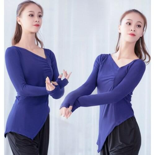 Adult Modal V Neck Belly Dance Ruched Top Asymmetric Hem Shirt T Shirt Costume for Women Dancing Clothes Dancer Wear Clothing