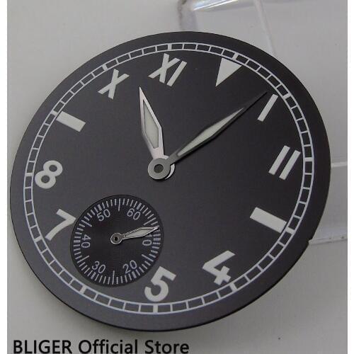 Classic 38.9mm Black Sterile Dial Roman Arabic Numerals Luminous Pointer Watch Dial Fit For ETA 6498 Hand Winding Movement D63