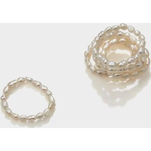 Fashion Jewelry natural pearl 2-4mm rice pearl Ring Real PEARL woman wedding gift size 7 8 9 11