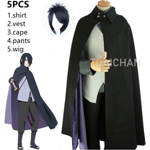 Anime Baruto Uchiha Sasuke Cosplay Anime Halloween Carnival Costume Shirt Vest Cape Pants Suit Black Short Wig Cos Props