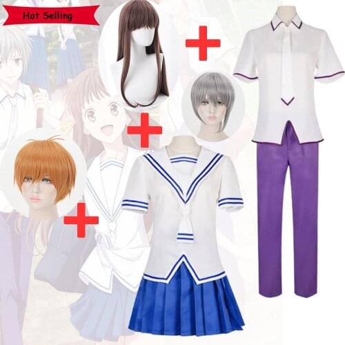 Anime Fruits Basket Soma Yuki Kyo Cosplay Costume Tohru Honda Cos JK School Uniform Man Shirt Pants Suit Women Sailor Dress Wig