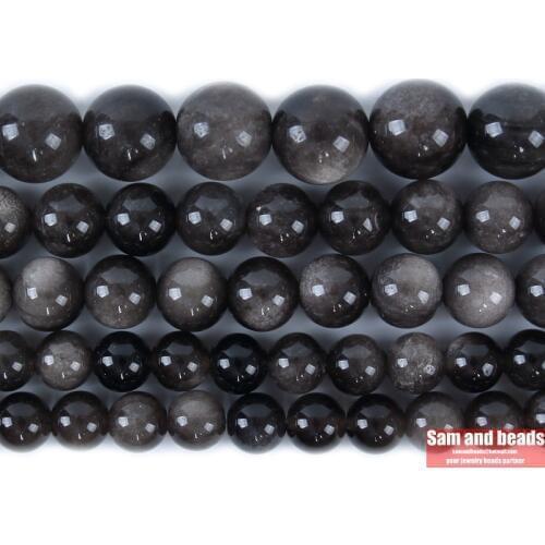 2A Natural Stone Silver color obsidian Round loose Beads 15" Strand 4 6 8 10 12MM Pick Size For Jewelry Making SOB21
