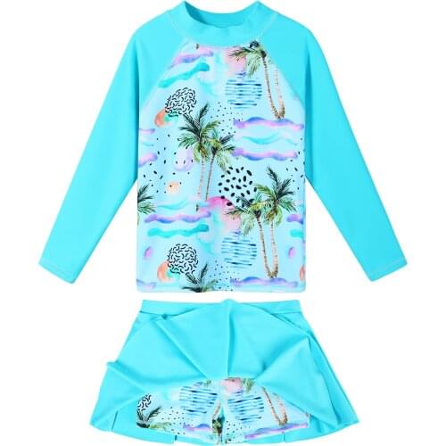 BAOHULU Girls Two-Piece Long Sleeve Swimsuits UPF 50+ UV Sun Protective Rash Guard Kids 2021 New Design Bathing Suit