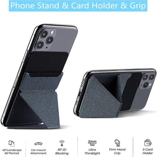 YelWong Multifunction Phone Stand Card Holder Adjustable Angle Reusable Adhesive Thin Design with Grip for iPhone Xiaomi Huawei