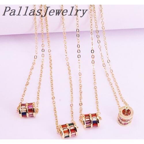 8Pcs Fashion Gold Color Rainbow Zirconia Cylinder Tube Spacer Connector Bead Charm Necklace