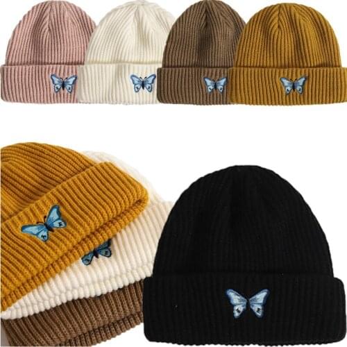 Trendy Autumn Winter Childrens Embroidery Butterfly Caps Woolen Beanies Hat Fashion Kids Gorros Caps Soft Cap Bonnet Boys Girls