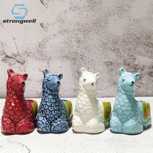Strongwell Cartoon Ceramic Alpaca Flower Pot Home Garden Decoration Accessories Artware Decoration Sucuclent Planter Gifts