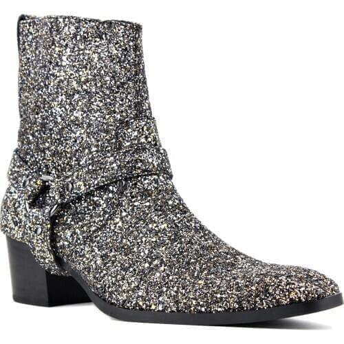 Mens Boots Chukka Designer Boots Glitter Boots Men Ankle Zipper Boots Chelsea Boots heel boots silver belt bright footwear