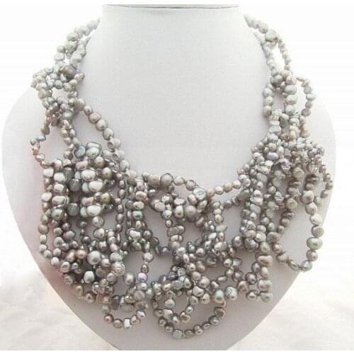 New Gray Pearl Beadwork Necklace Bib Statement Bridesmaid Gift Beaded Fine Jewelry Multi Strand Pearl Necklace Women Gift