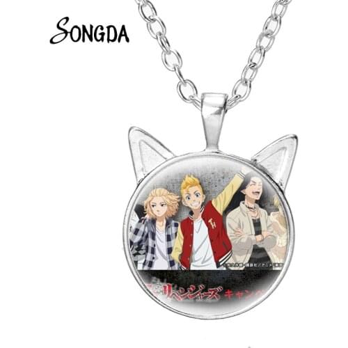 Anime Tokyo Revengers Cosplay Cat Ear Necklace For Women Girls Art Photo Pendant Necklace Chain Round Glass Dome Kawaii Jewelry