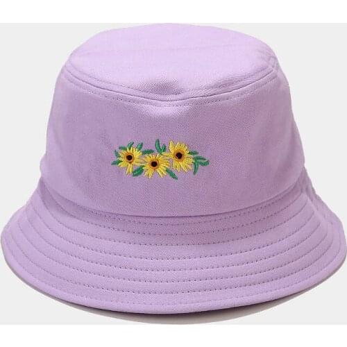 Bucket Hat Summer Sun Beach Women Sunflower Embroidery Breathable Holiday Accessory For Teenagers