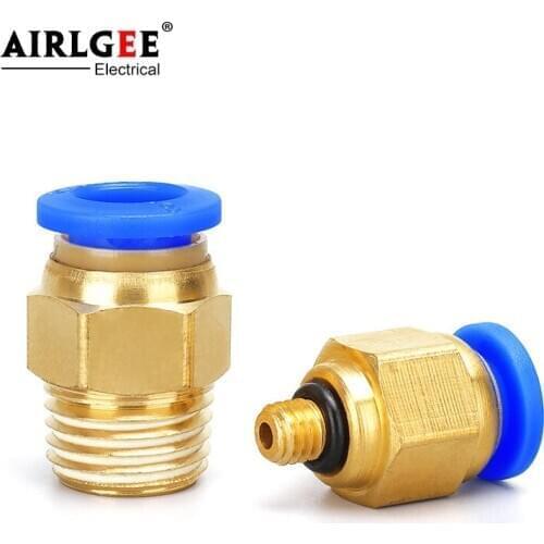PC Type 4-16mm 1/8 1/4 3/8 1/2 M5 BSPT Thread Blue Quick Push In Air Straight Joint Brass Plastic Male Tube Pneumatic Fittings