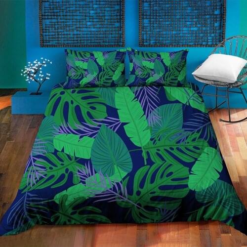 Green Plants Tropical Leaves Printed Duvet Cover Pillow Sham Set Comforter Covers Single Double Full Queen King Size Bedding Set