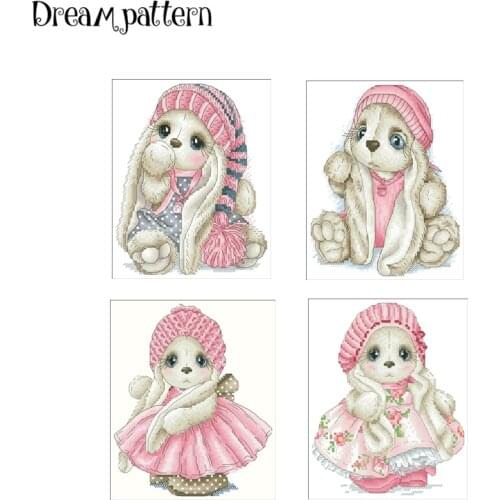Rabbit wearing a wool cap cross stitch package cartoon 18ct 14ct 11ct cloth cotton thread embroidery DIY handmade needlework